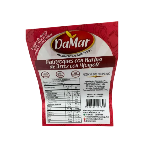 Palitroques de Harina de Arroz con Ajonjoli DaMar x 120 g - Imagen 2