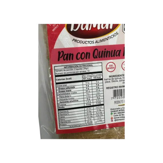 Pan Tajado con Quinua Dulce DaMar x 450 g - Imagen 2