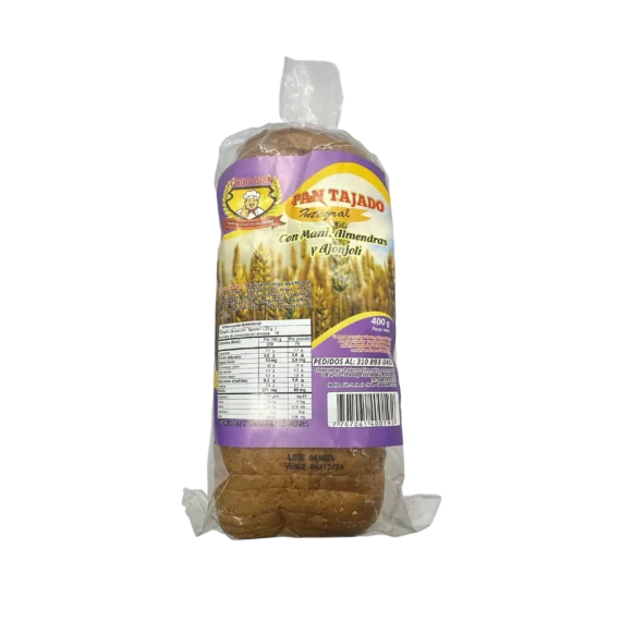 Pan Tajado Integral con Mani Almendras Ajonjoli Todo Bien x 400 g